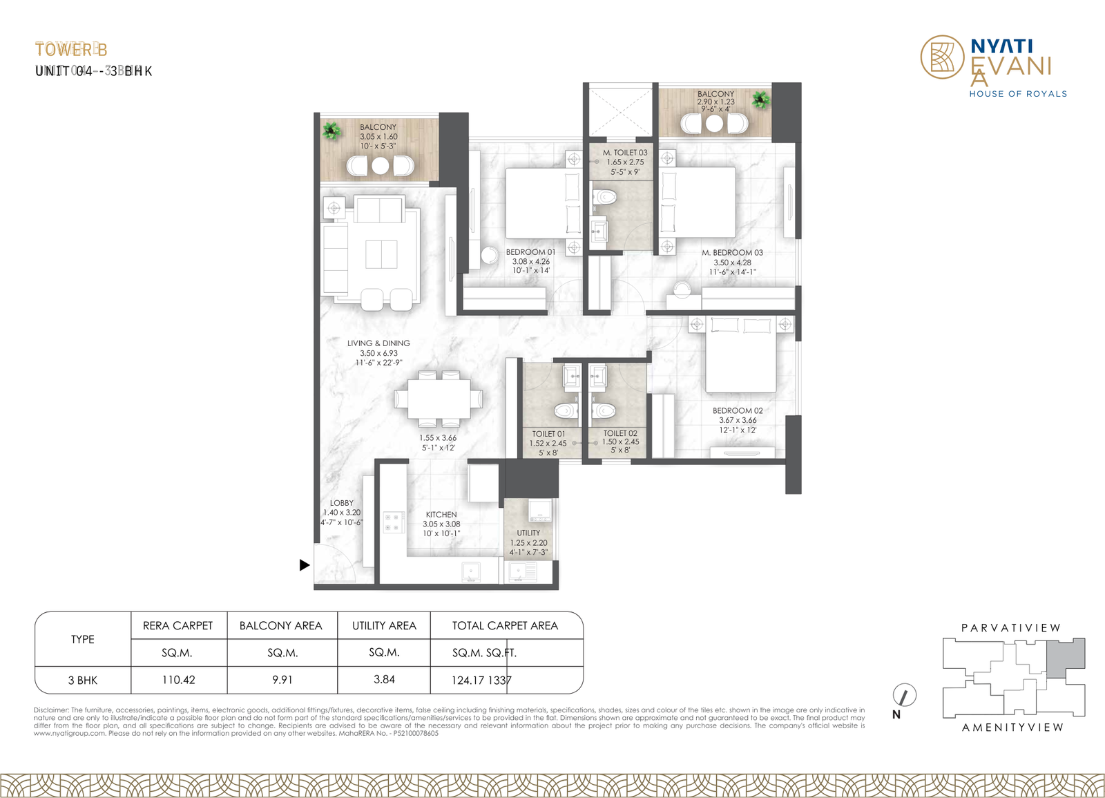 3 BHK Unit Plan